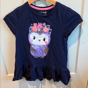 Navy Blue Owl Tee with Floral Crown